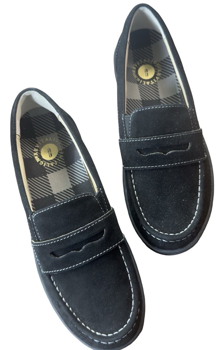 Waco Revitalign Black Suede Loafers Womens Size 6 Comfort Shoes NEW